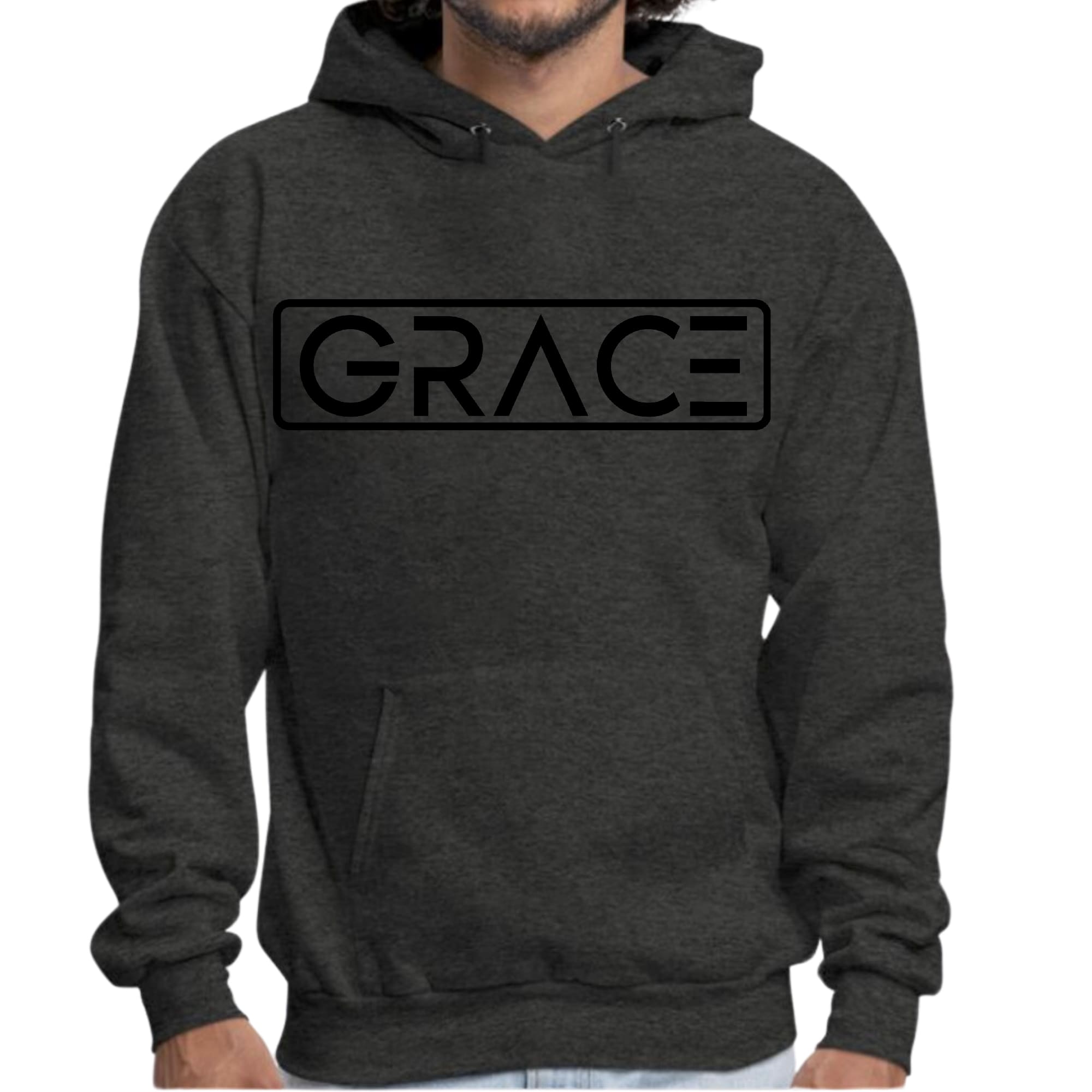 Mens Graphic Hoodie Grace Christian Black Illustration