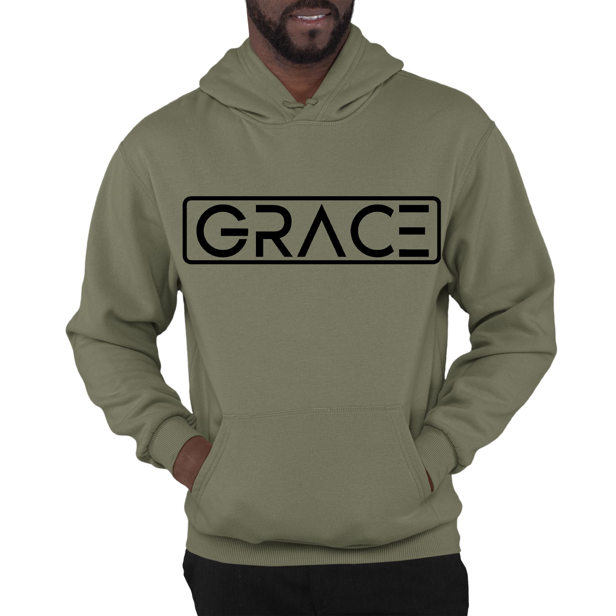Mens Graphic Hoodie Grace Christian Black Illustration