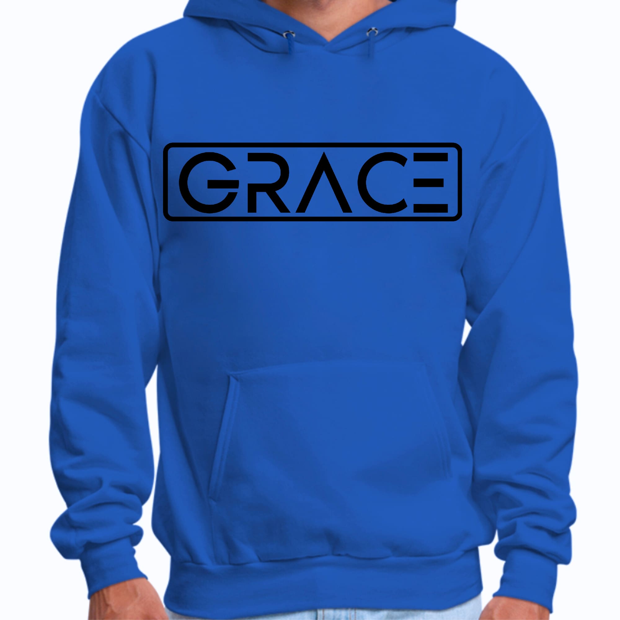 Mens Graphic Hoodie Grace Christian Black Illustration